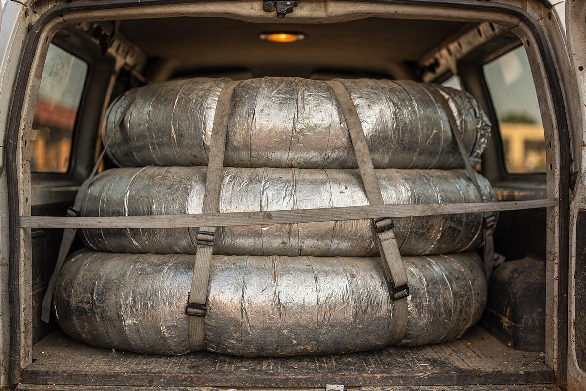 Coiled flexible ductwork stacked in the back of a service van